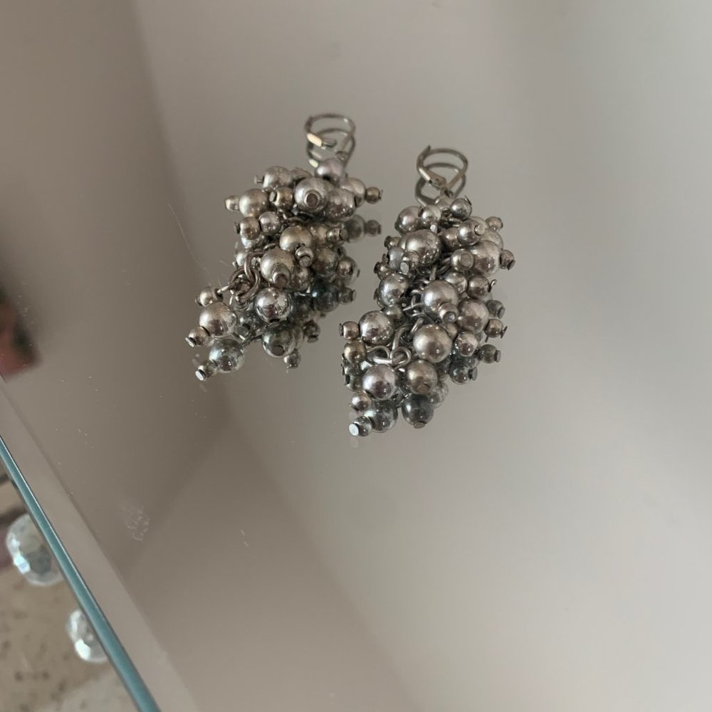 Silver Bubble/Circle Clustered Dangle Earrings - image 4